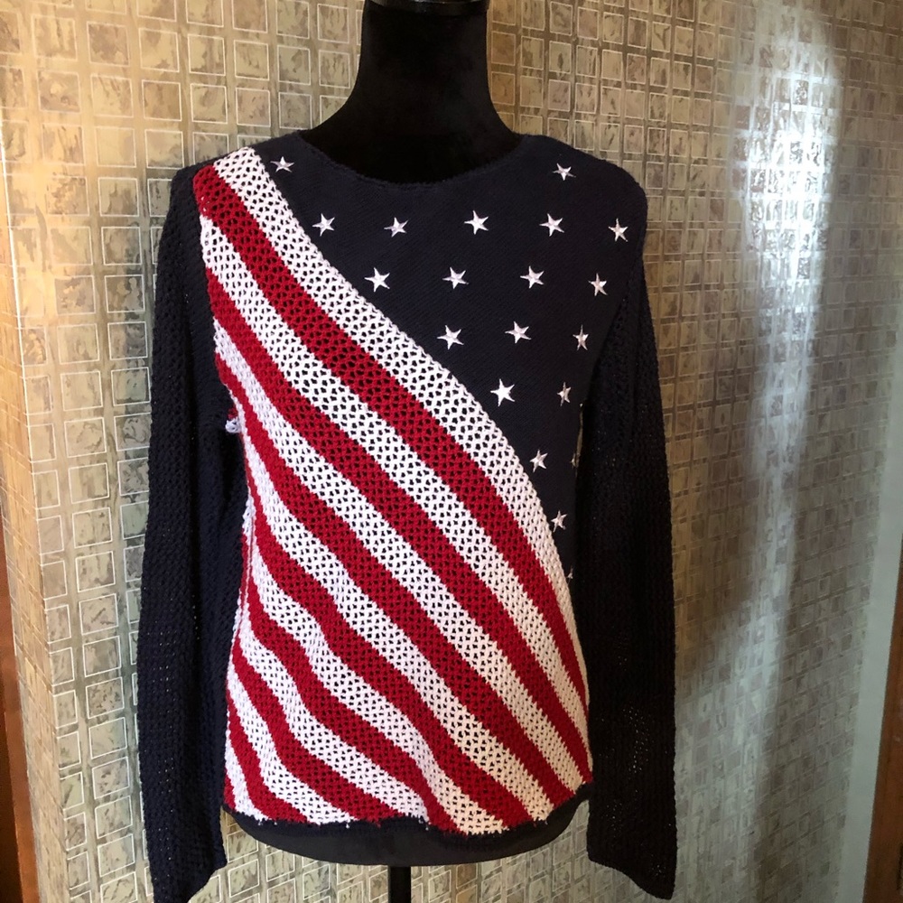 EUC Red, White, and Blue Crochet Sweater